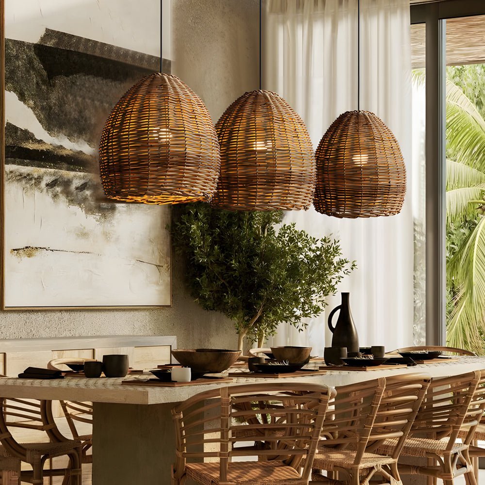 Handmade Leather Rattan Lampshade LED Wabi - Sabi Japanese Style Chandelier