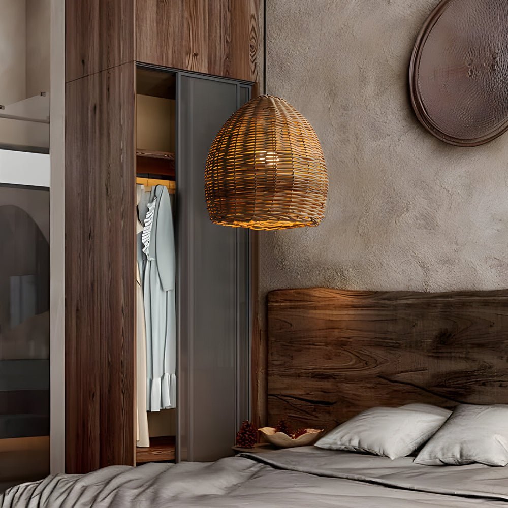 Handmade Leather Rattan Lampshade LED Wabi - Sabi Japanese Style Chandelier