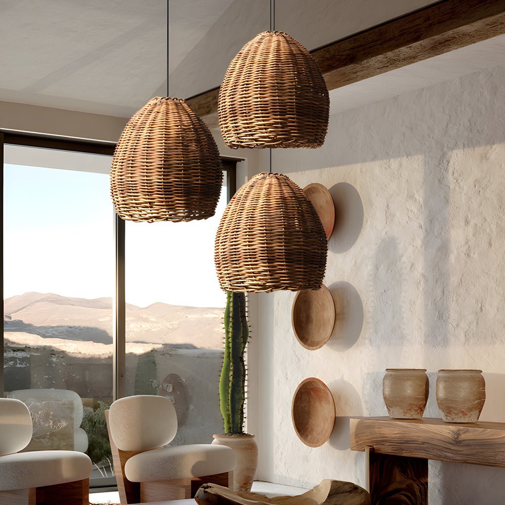 Handmade Leather Rattan Lampshade LED Wabi - Sabi Japanese Style Chandelier