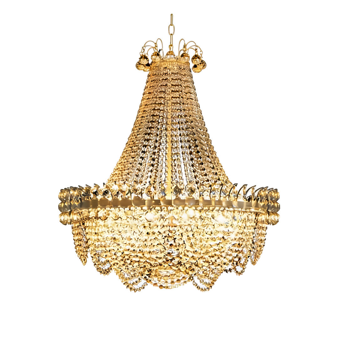 Hanging light outdoor with crystal details, providing ambient lighting.