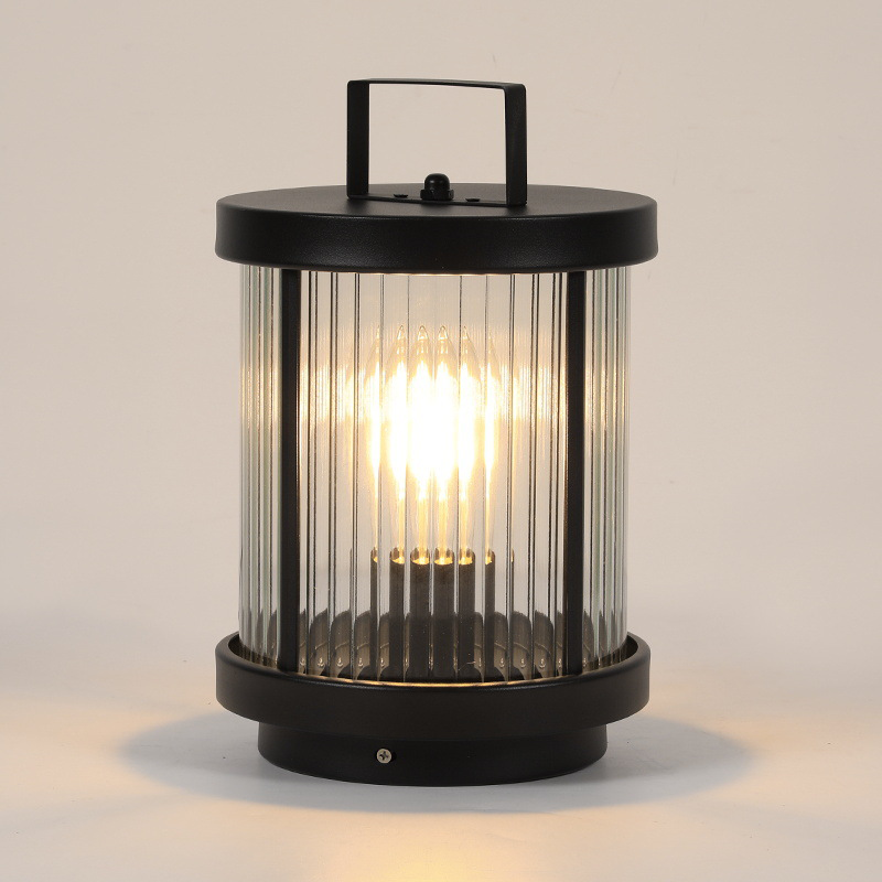 Striped Glass Cylindrical Waterproof Portable Solar Outdoor Lanterns - Dazuma