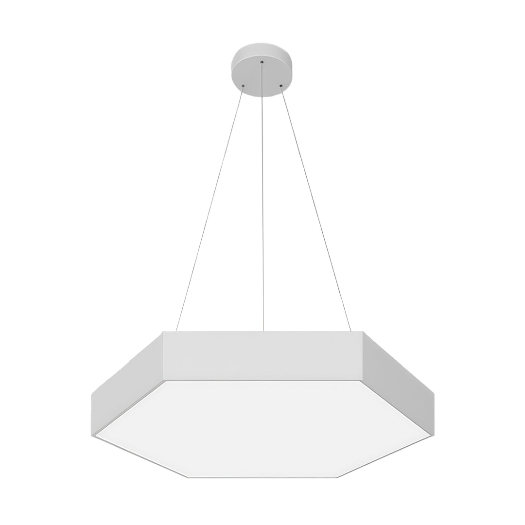 Hexagonal pattern modern chandelier, perfect for office or meeting room lighting, combining style and functionality.