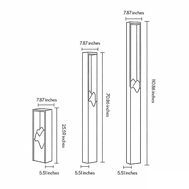 Technical diagram showing dimensions and structure of hollow lawn lamp models.
