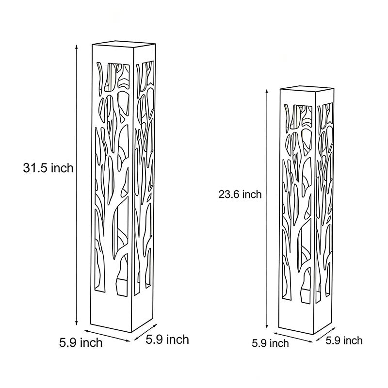 Hollow outdoor landscape lighting dimension drawing with height and width measurements labeled.