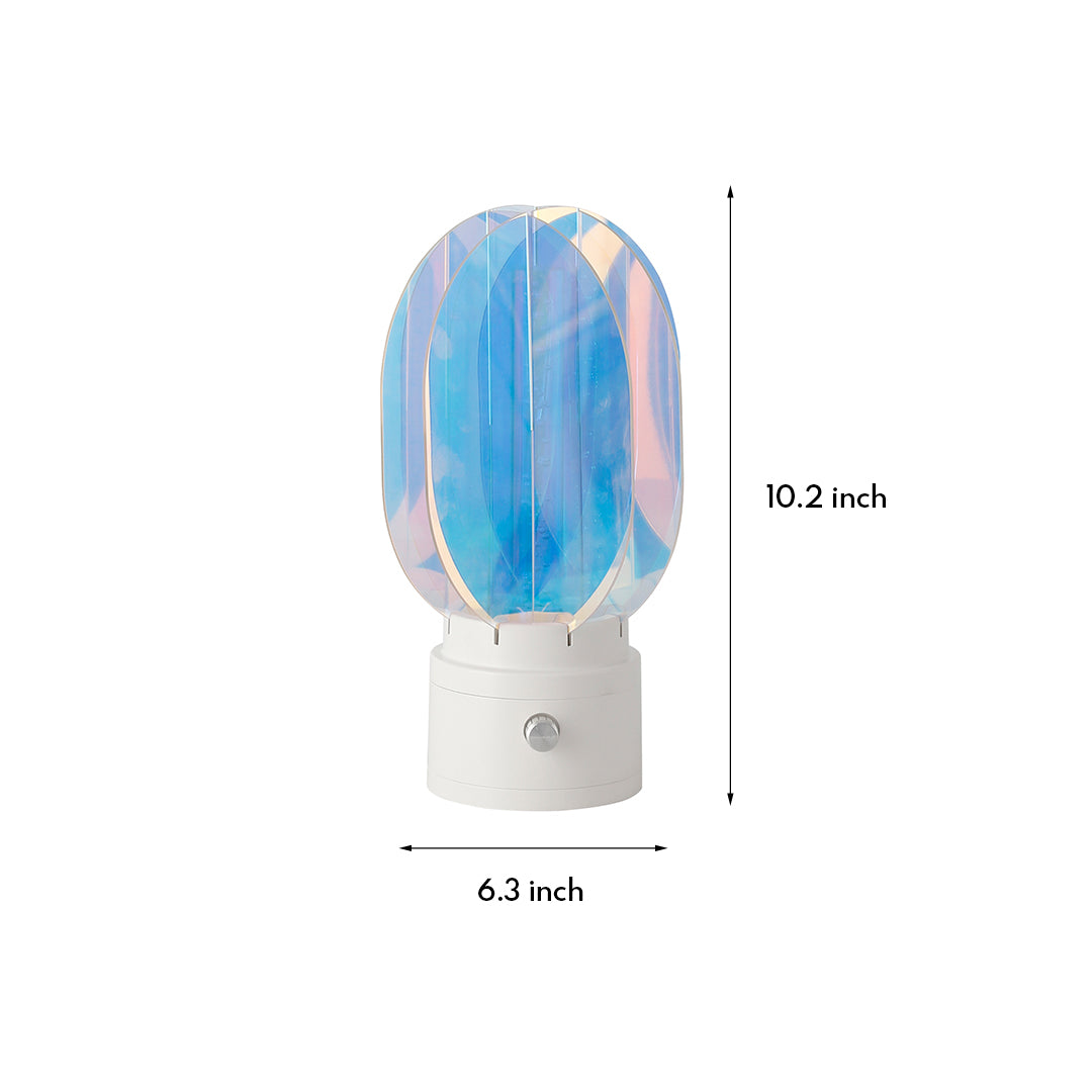 Modern colourful table lamps with holographic crystal design and white base for contemporary decor