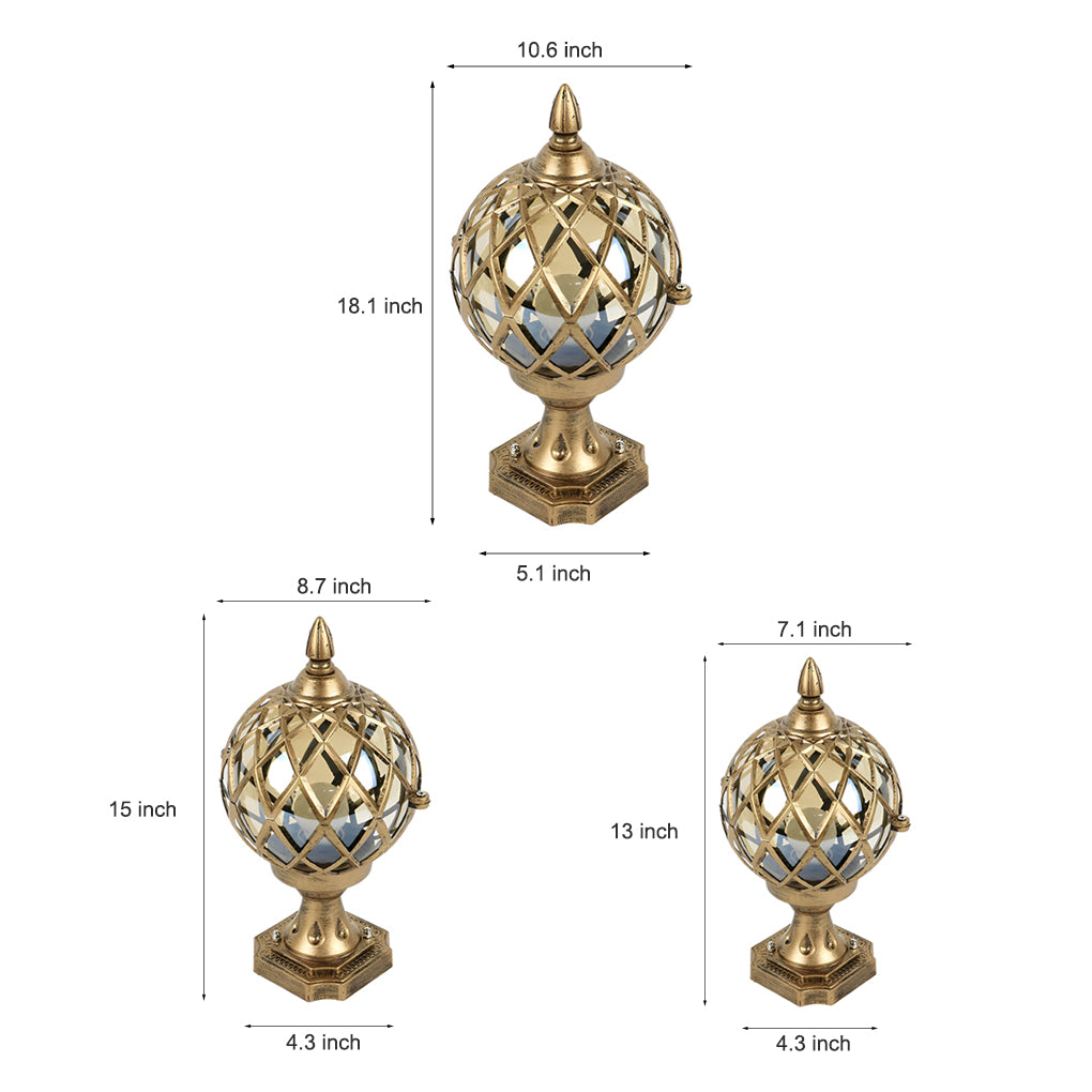 Technical diagram of home pillar lights, showing dimensions and variations in sizes for installation planning.