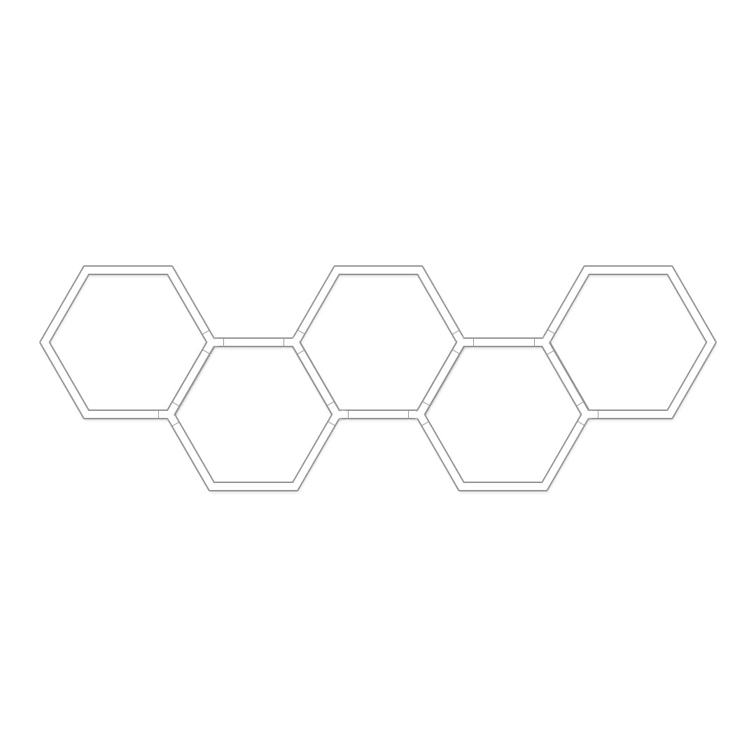 Honeycomb ceiling light dimension chart showing multiple modular LED layout size configurations.