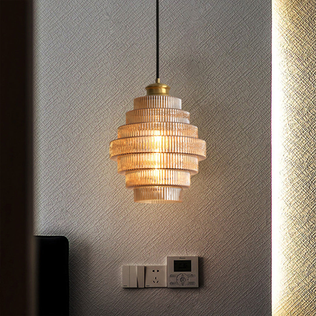 Elegant honeycomb pendant light in a cozy corner, warm and inviting geometric lighting