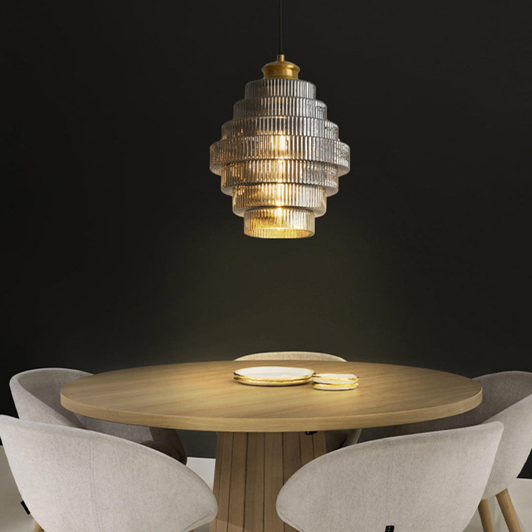 Modern honeycomb pendant light above a dining table, stylish and functional lighting solution