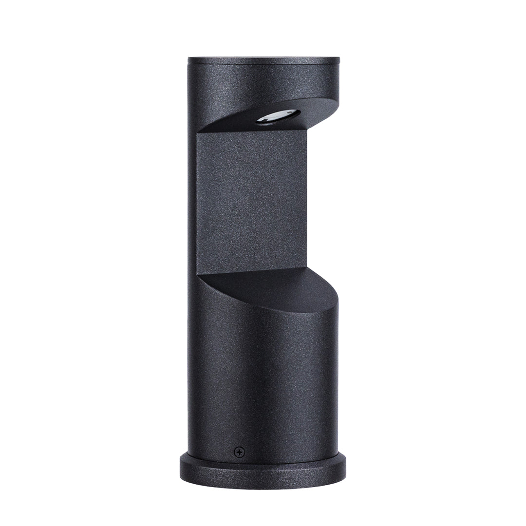 Multi-level geometric bollard light with stepped design and integrated lighting elements