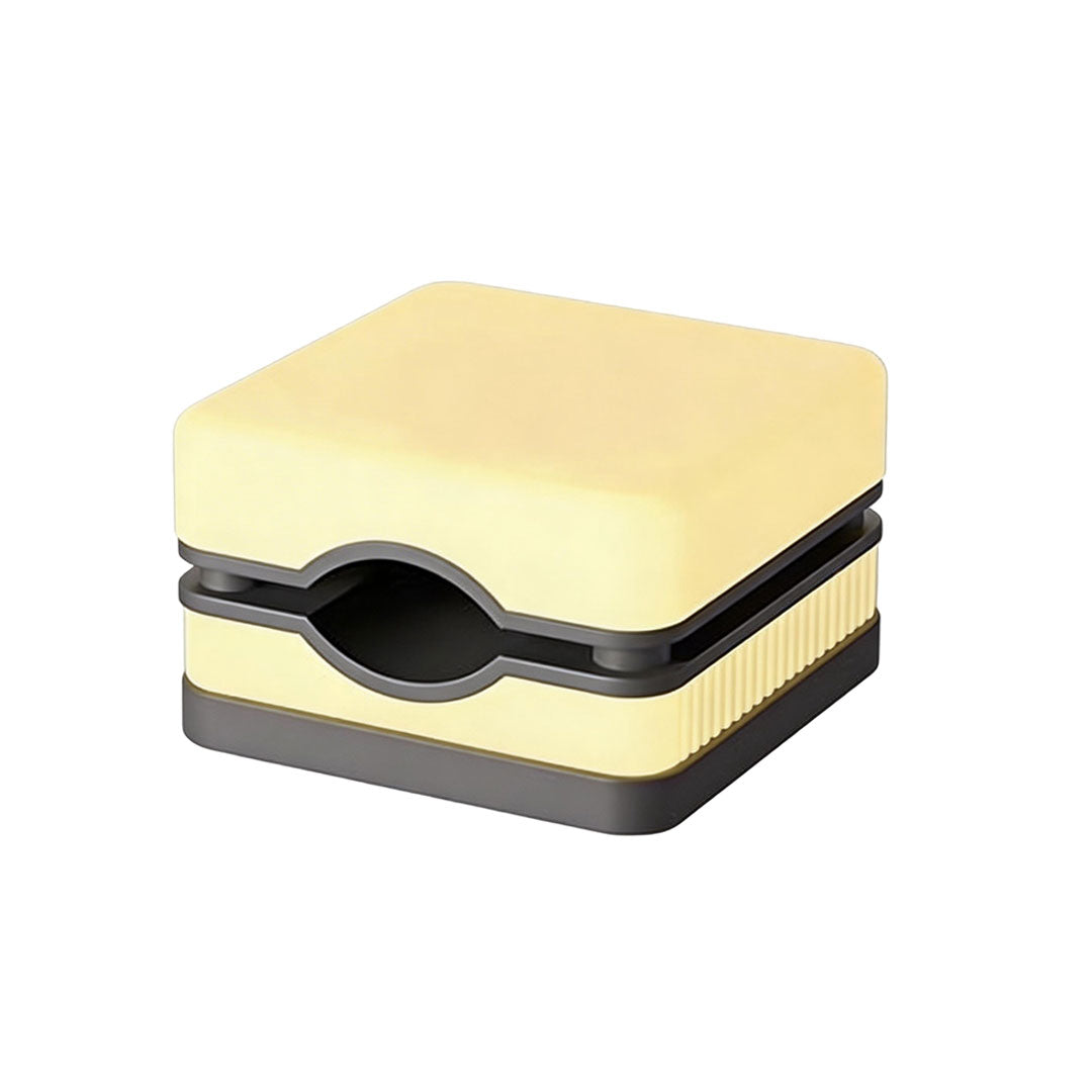 House pillar lights with a black base and illuminated top, ideal for garden pathways.