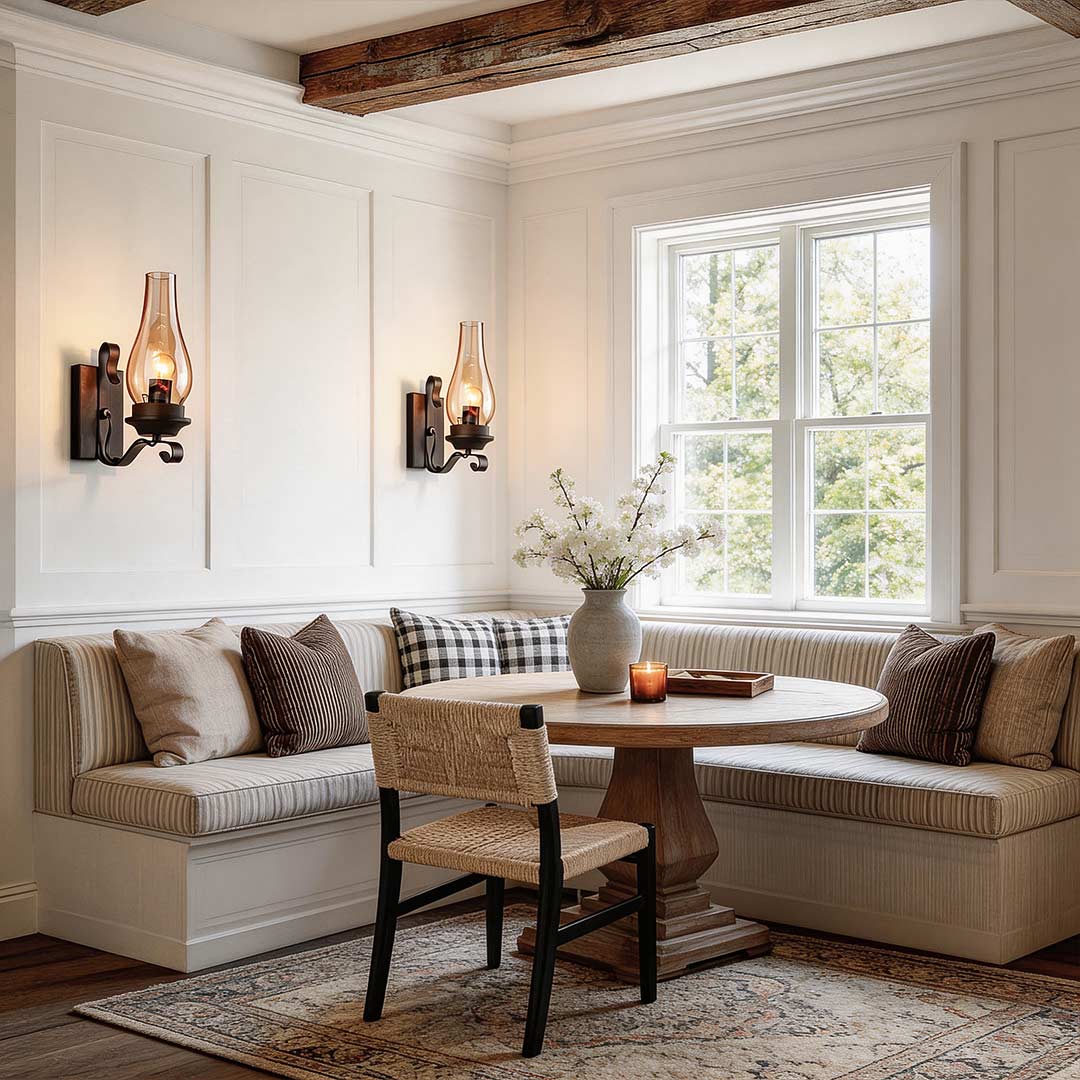 Hurricane wall light enhancing a contemporary hallway with elegant ambient light.
