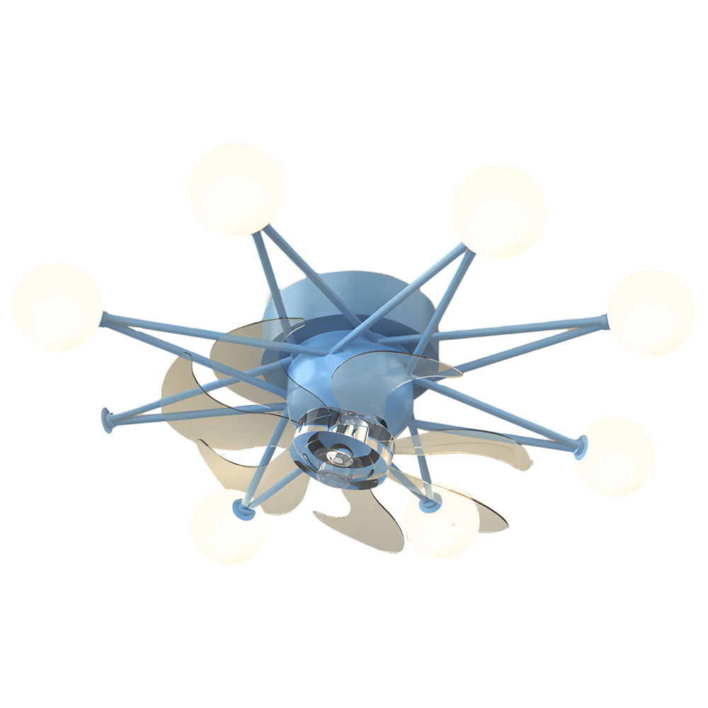 Indoor ceiling fans with lights with a close-up of its gold and black structure.