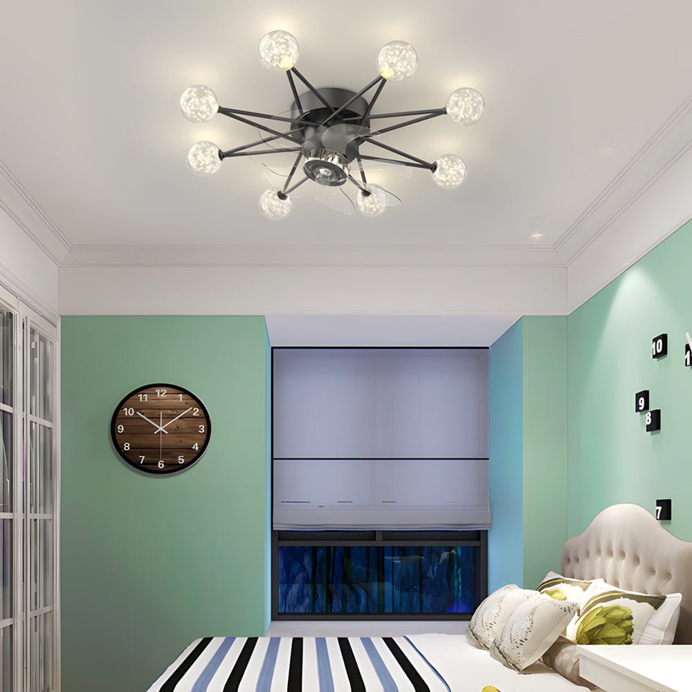Indoor ceiling fans with lights with a gold finish, enhancing a luxurious bedroom.