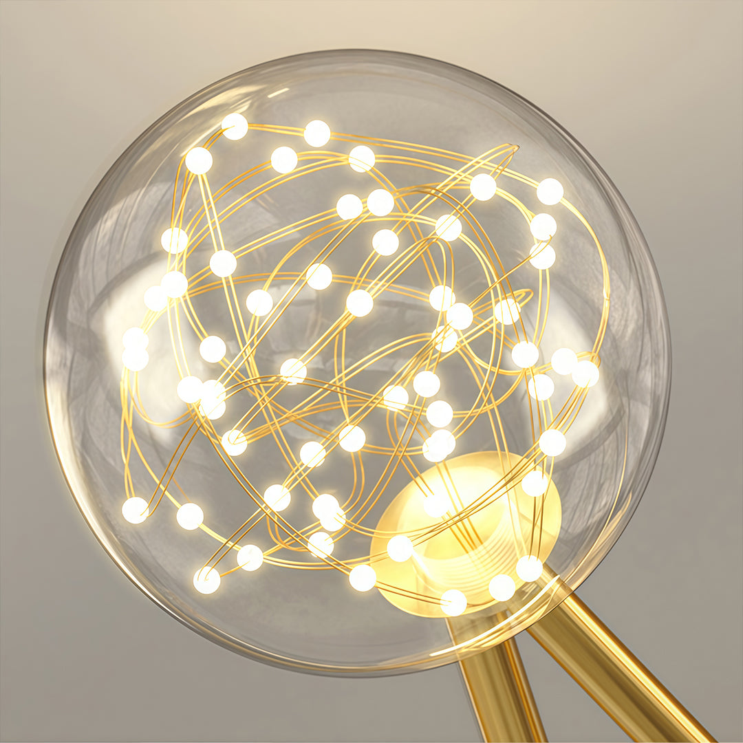 Indoor ceiling fans with lights with a gold finish, illuminating a sophisticated living room.