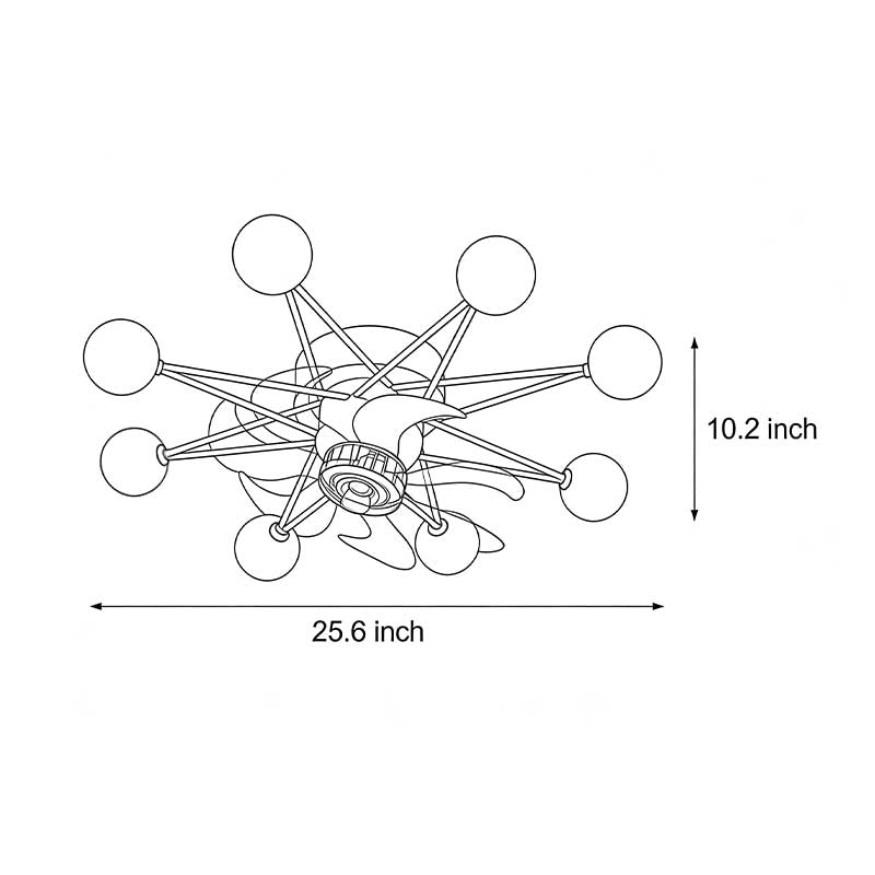 Technical diagram showing dimensions and structure of indoor ceiling fans with lights models.