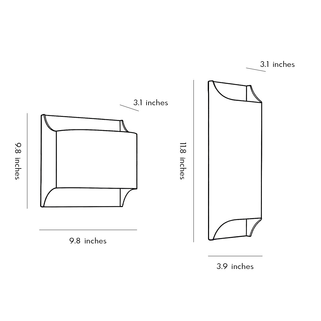 Technical drawing of brass wall light indoor spotlight lamp with dimensions for installation and design reference.