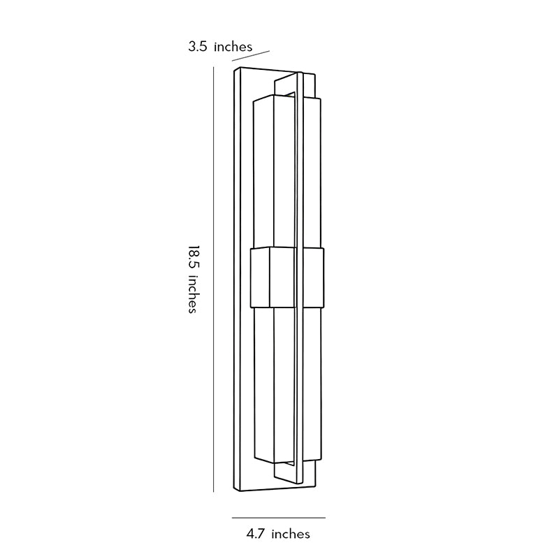 Technical drawing of gold wall lighting indoor spotlight lamp with dimensions for installation reference.