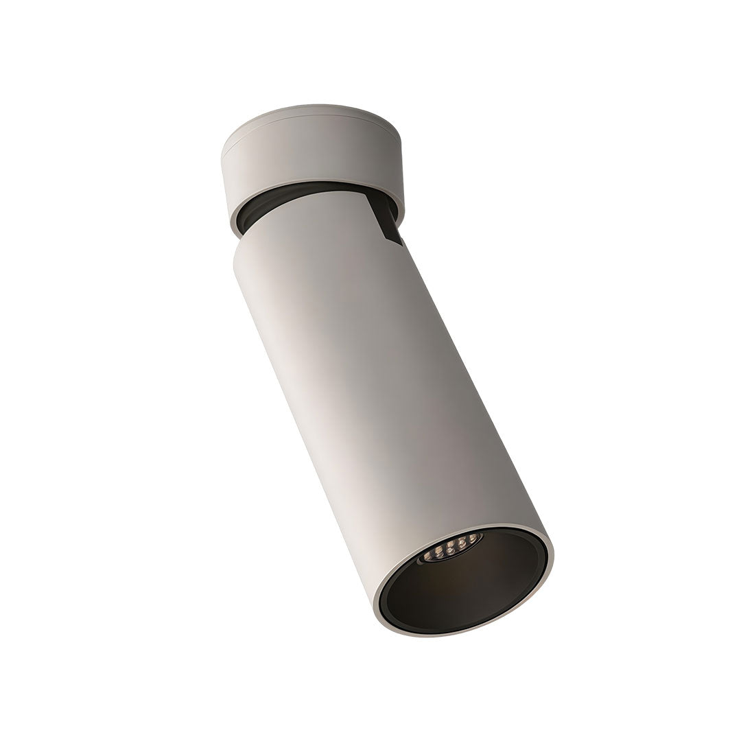 Indoor spotlight lamp designed with a minimalistic white finish and a professional spotlight lens.