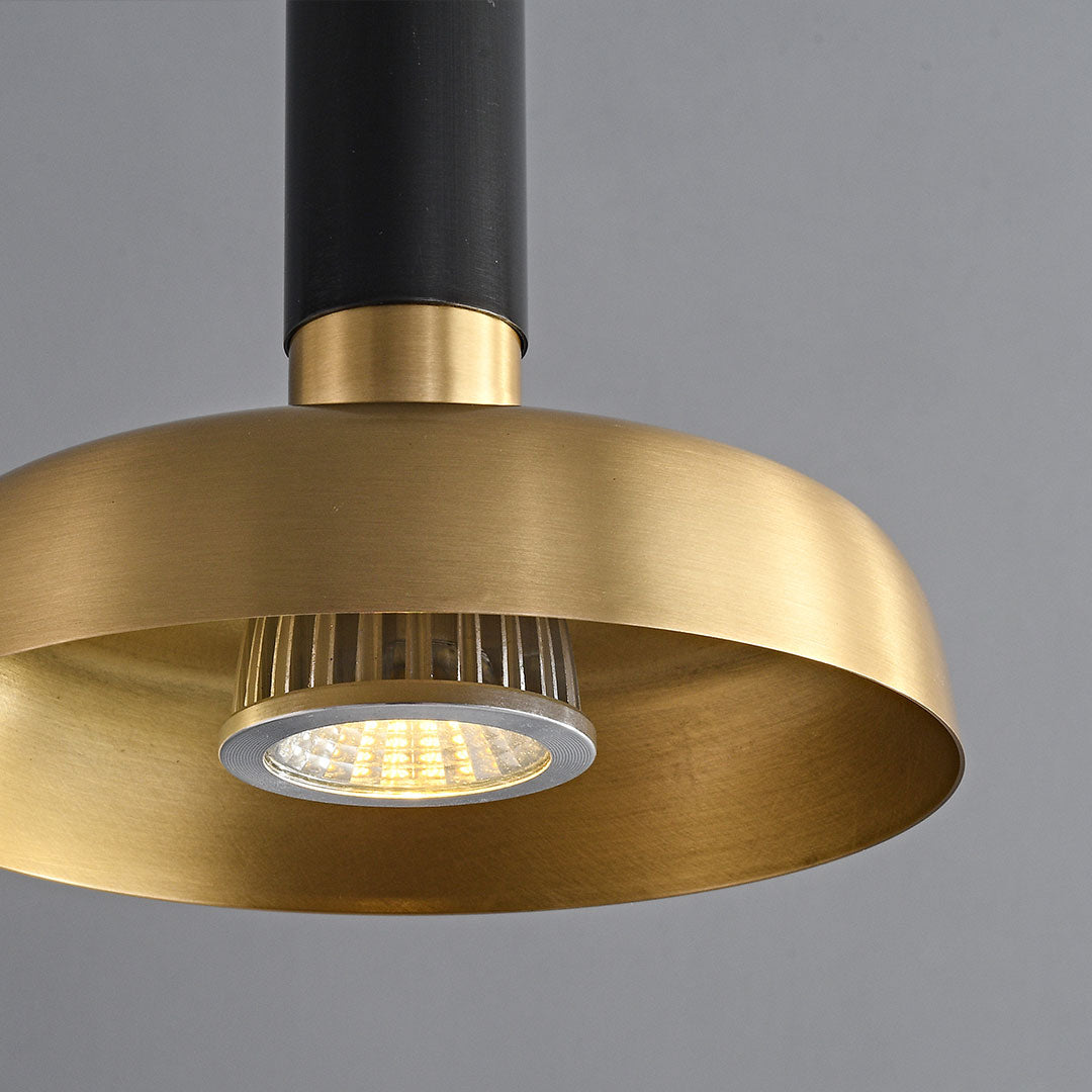 Detailed view of nordic light pendant indoor spotlight lamp ceiling mount with black canopy and cord.