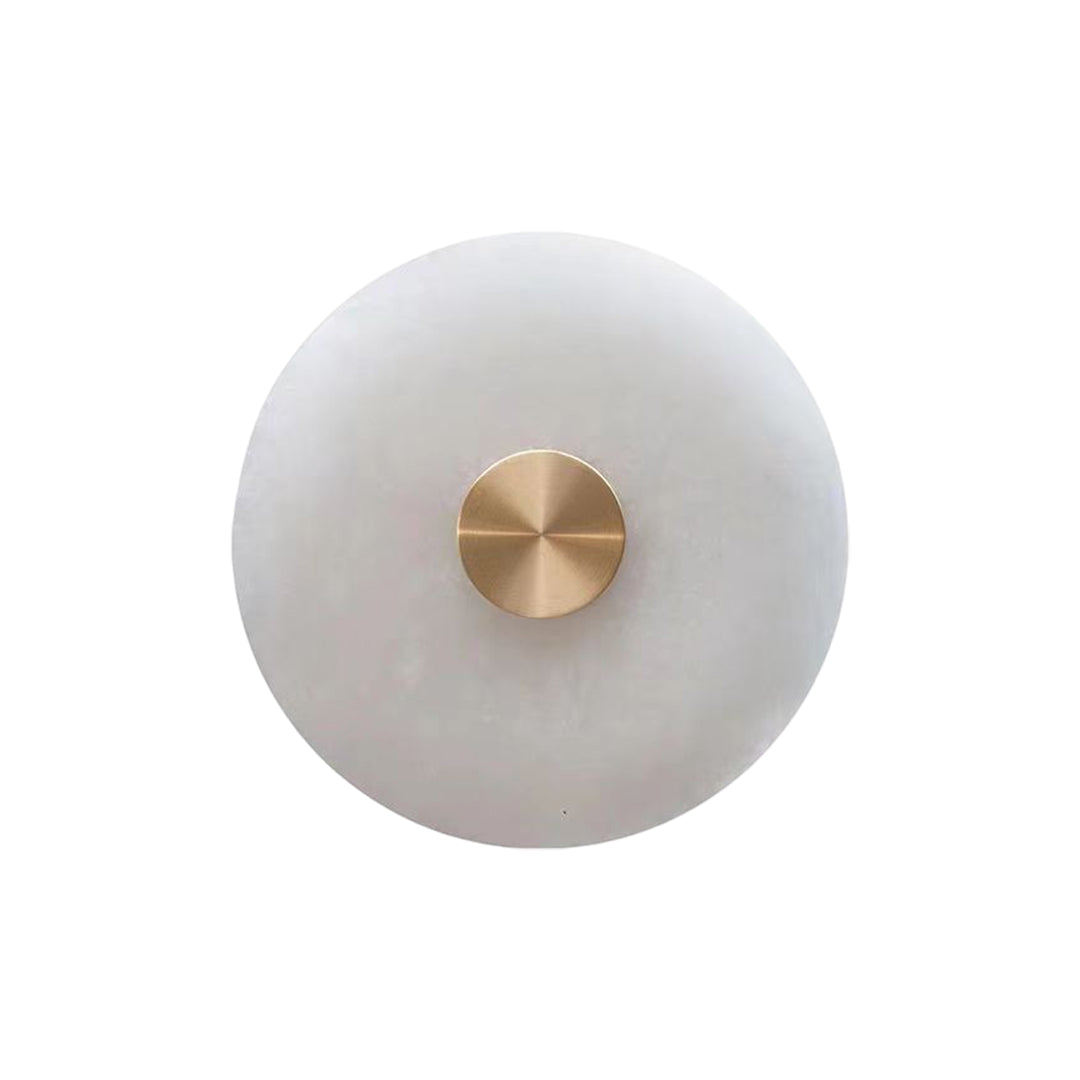 Front view of round wall light indoor spotlight lamp highlighting smooth circular design and soft light diffusion.