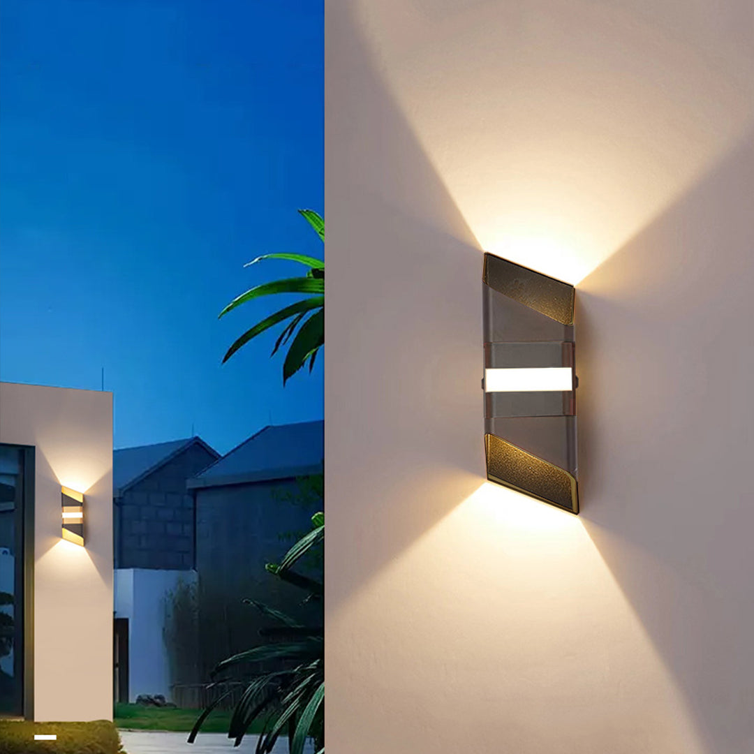 Indoor wall sconce providing ambient lighting in modern residential hallway setting