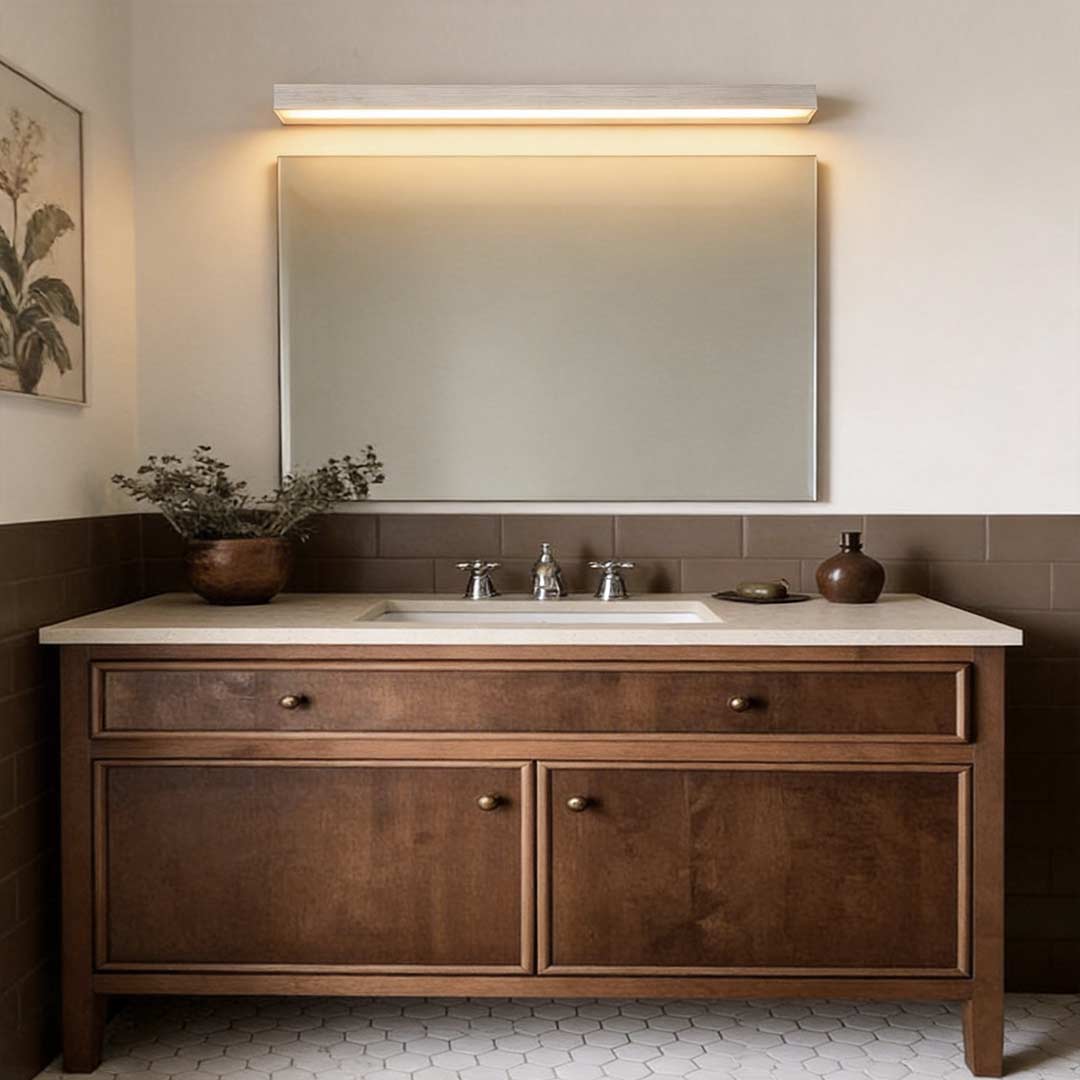 Indoor wall washer light enhancing a contemporary vanity area with elegant directional light.