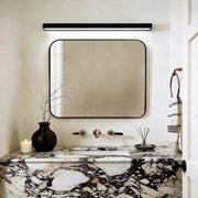 Indoor wall washer light illuminating a modern bathroom mirror with warm even glow.