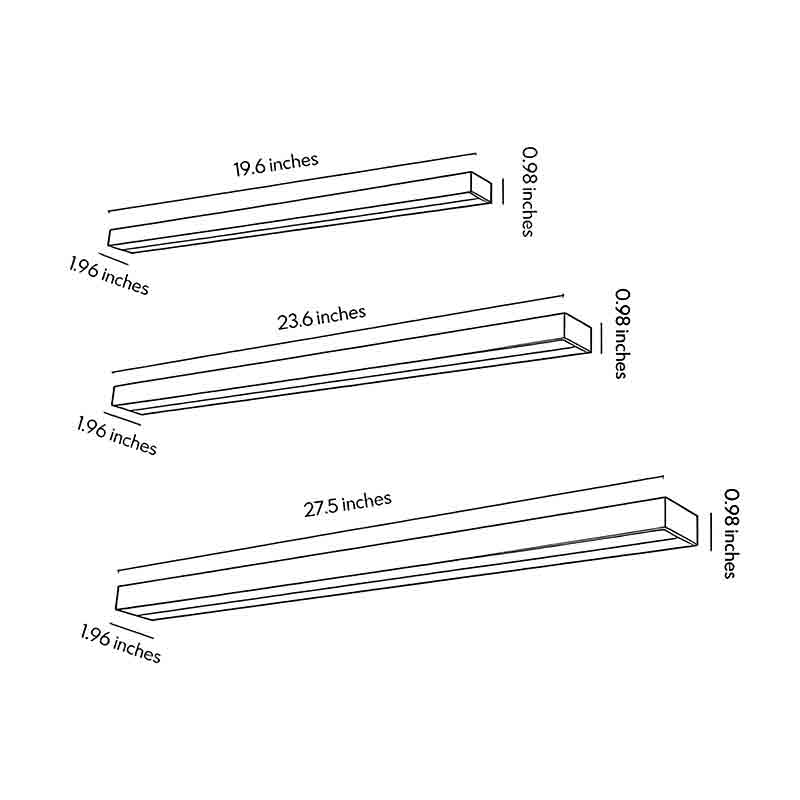 Technical diagram showing dimensions and structure of indoor wall washer light models.