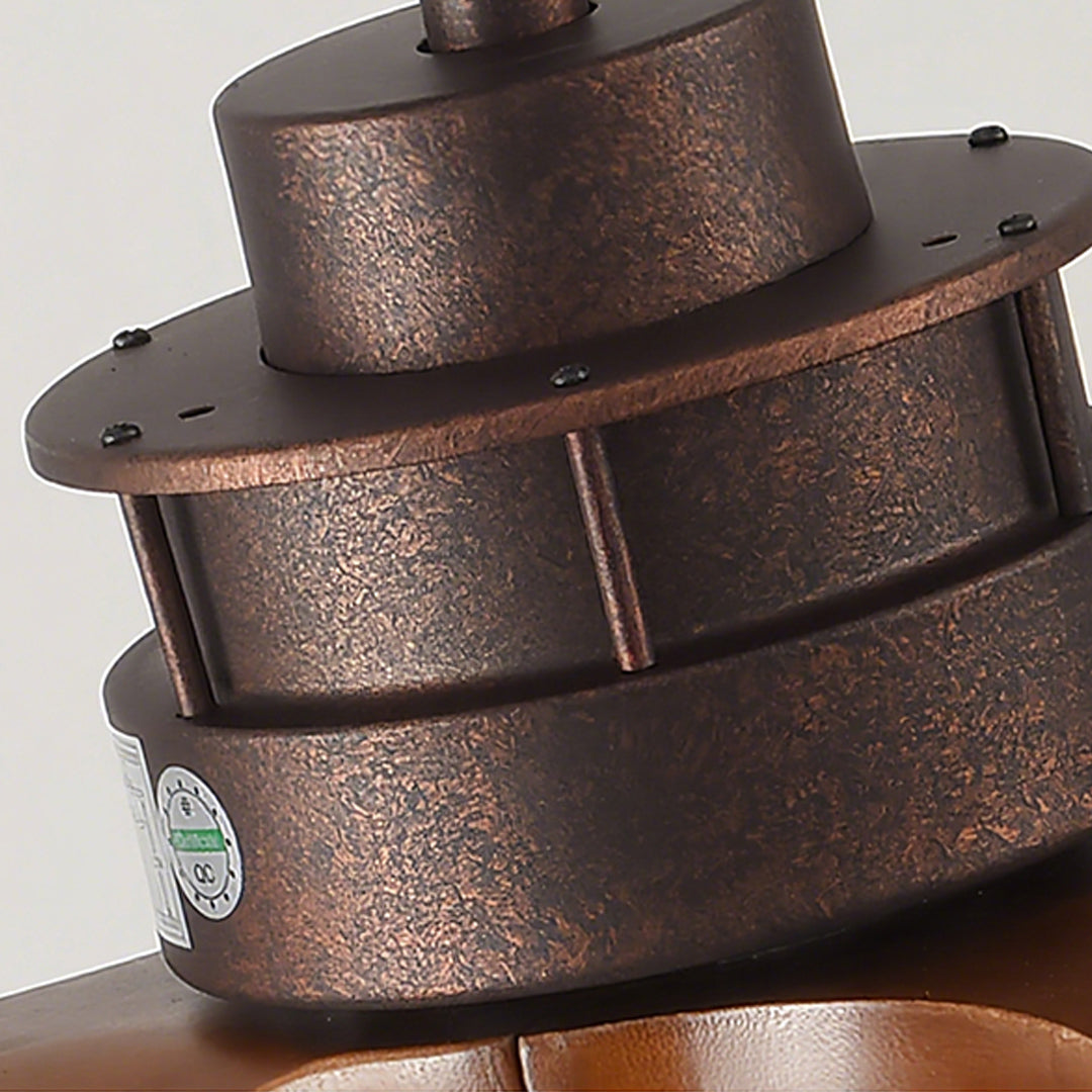 Industrial wooden 3-blade ceiling fans with light showcasing detailed bronze motor construction