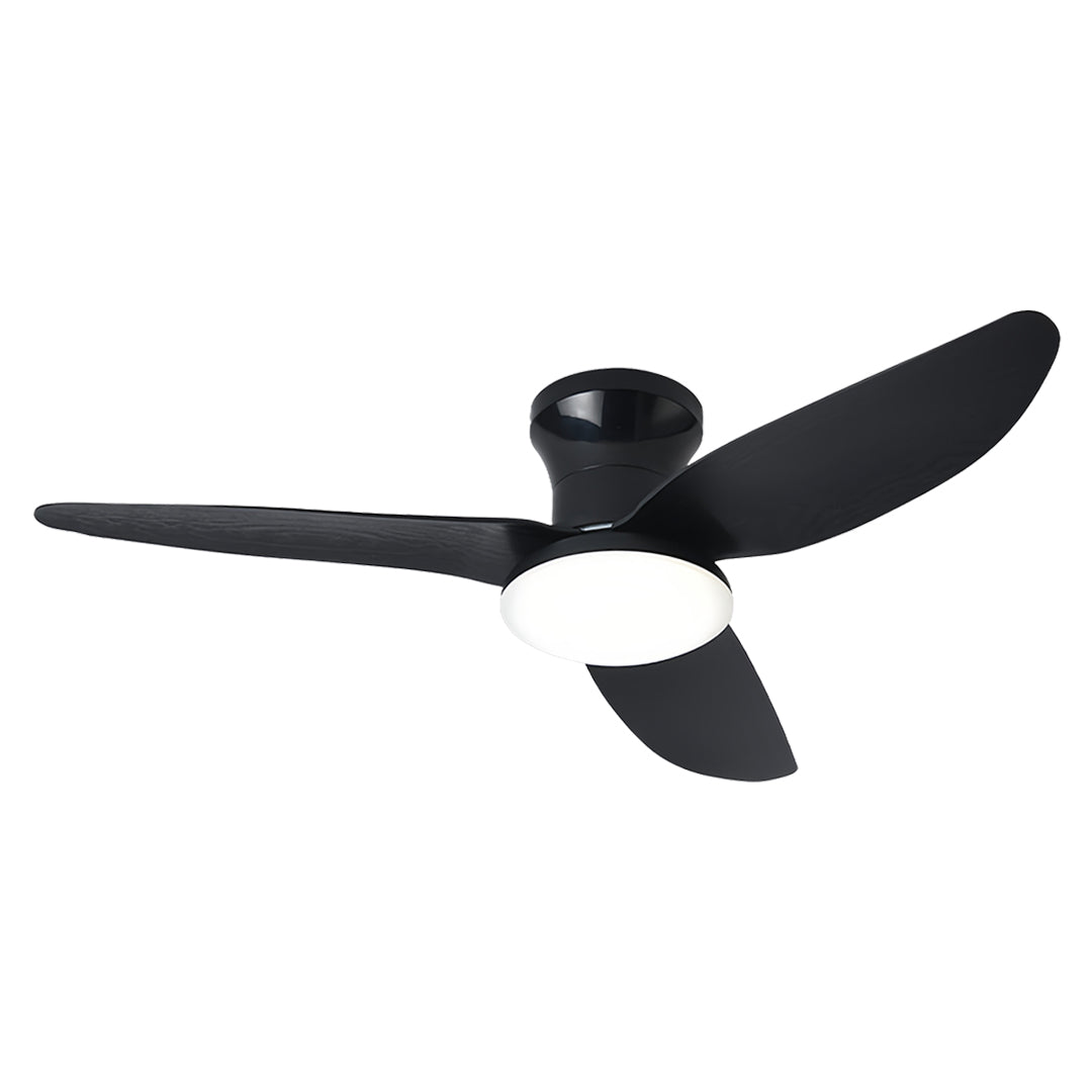 Industrial ceiling fan with dimmer light featuring black blades and contemporary design for versatile room lighting
