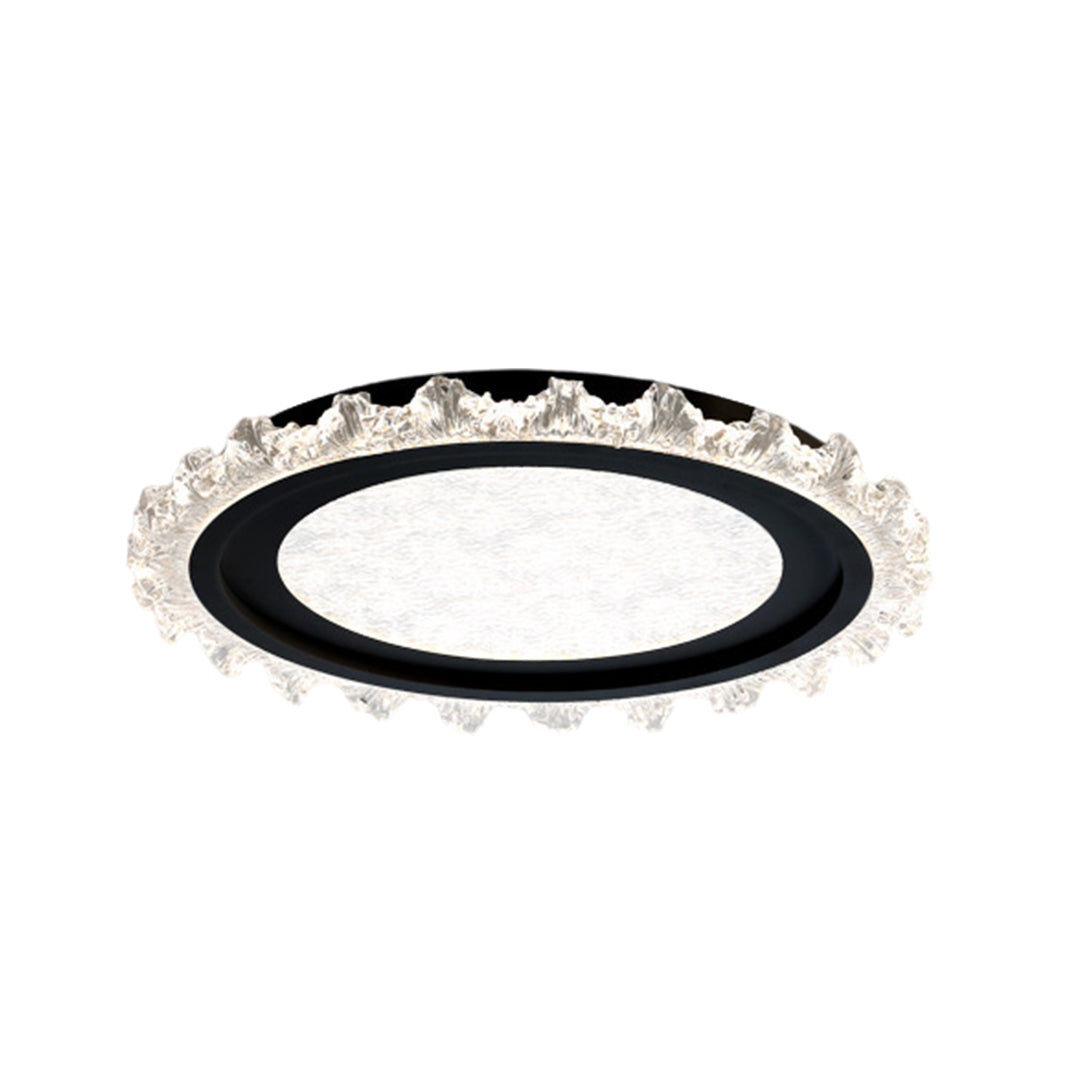 Installed glass shade chandelier with warm lighting in contemporary home interior setting