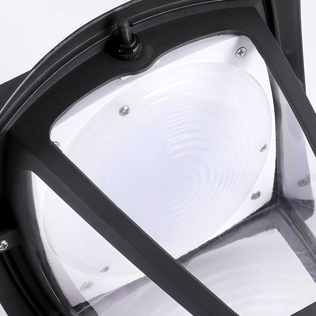 Internal macro view of the solar powered path lighting lantern, highlighting the white LED reflector.