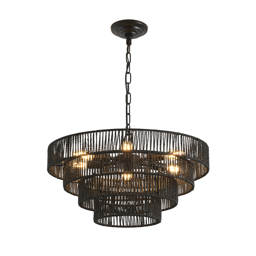 Japanese style chandelier with intricate wood and crystal details, showcasing craftsmanship and elegance.
