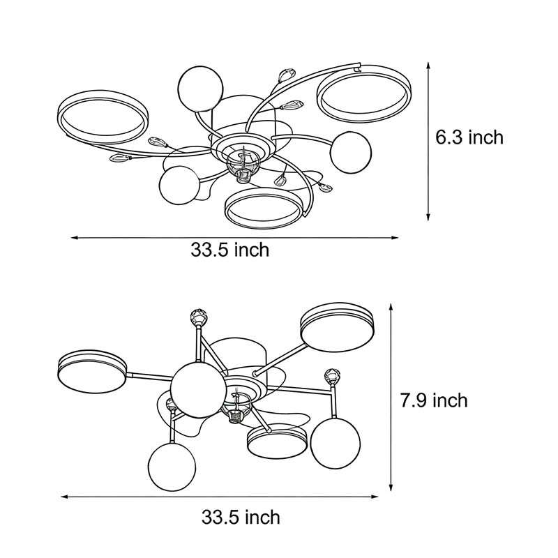 Line drawing of invisible blade fan light dimensions, providing installation specifications.