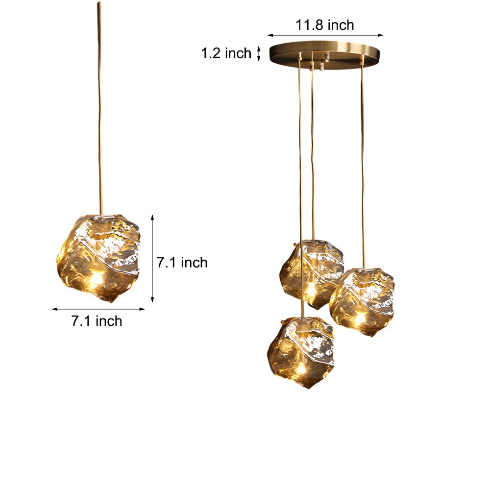 Irregular Lava Texture Glass Shade Copper Simple Post - Modern Chandelier