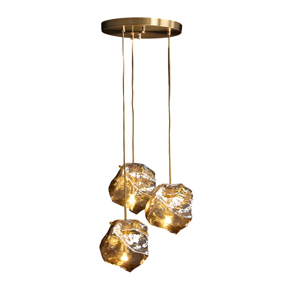 Irregular Lava Texture Glass Shade Copper Simple Post - Modern Chandelier