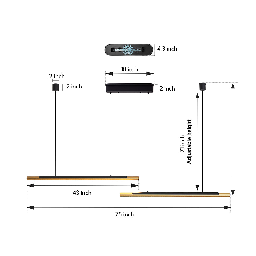 Modern island linear pendant lighting with adjustable hanging design, perfect for kitchen or dining areas.