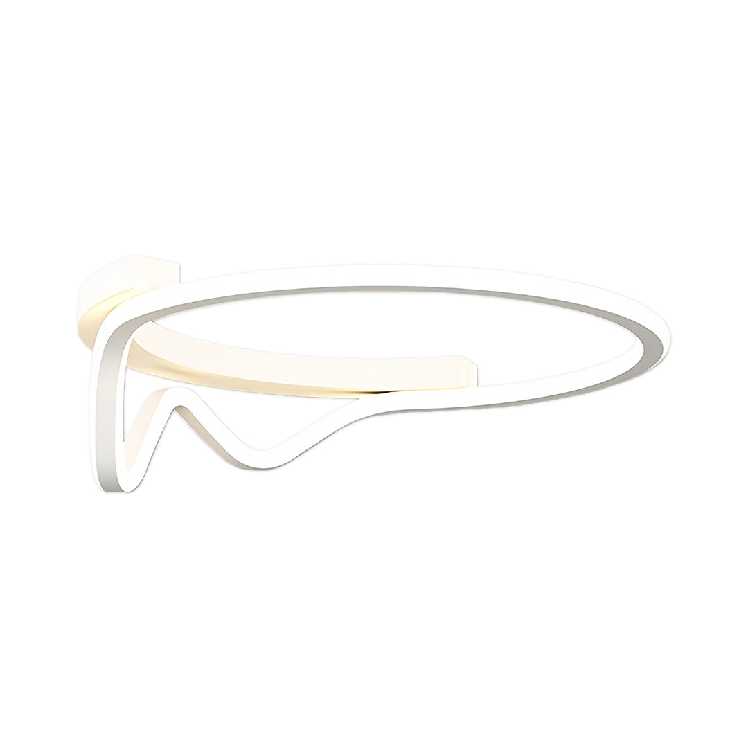 Isolated product view of the all-white geometric flush mount light design, emphasizing its minimalist profile on a white background.