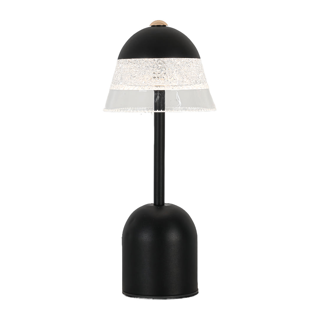 Isolated view of the black USB table lamps showcasing its minimalist metal column and mushroom cap design.