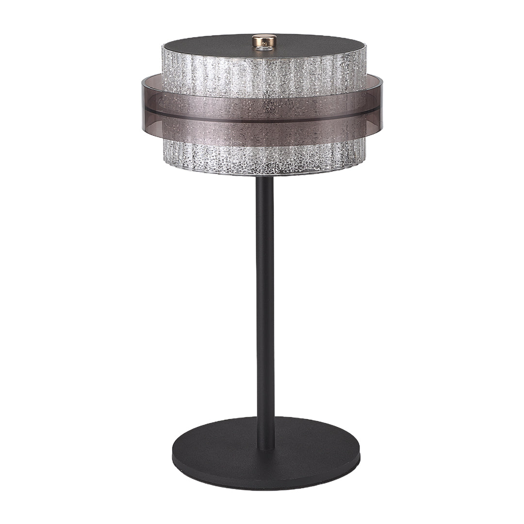 Isolated view of the black vintage metal table lamp style, highlighting its matte finish and cylindrical base.