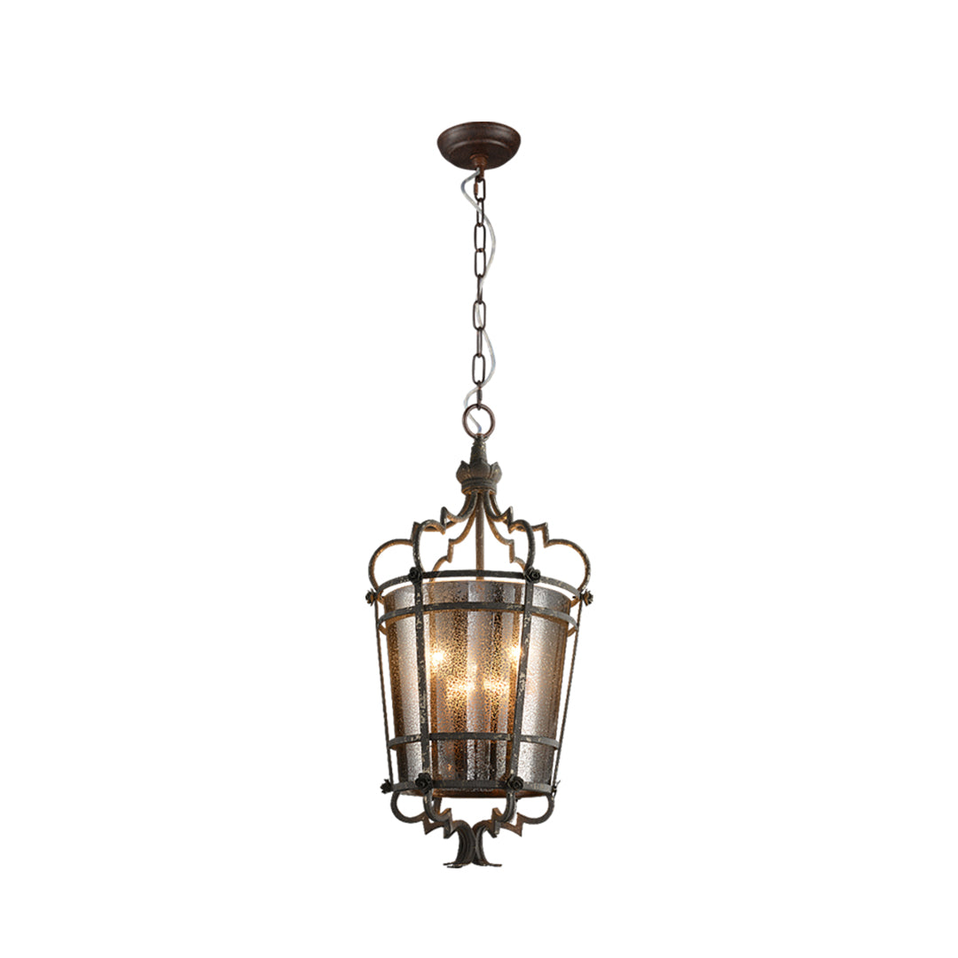 Isolated view of the Italian pendant light, showcasing its classic lantern shape, decorative crown, and triple-light cluster interior.