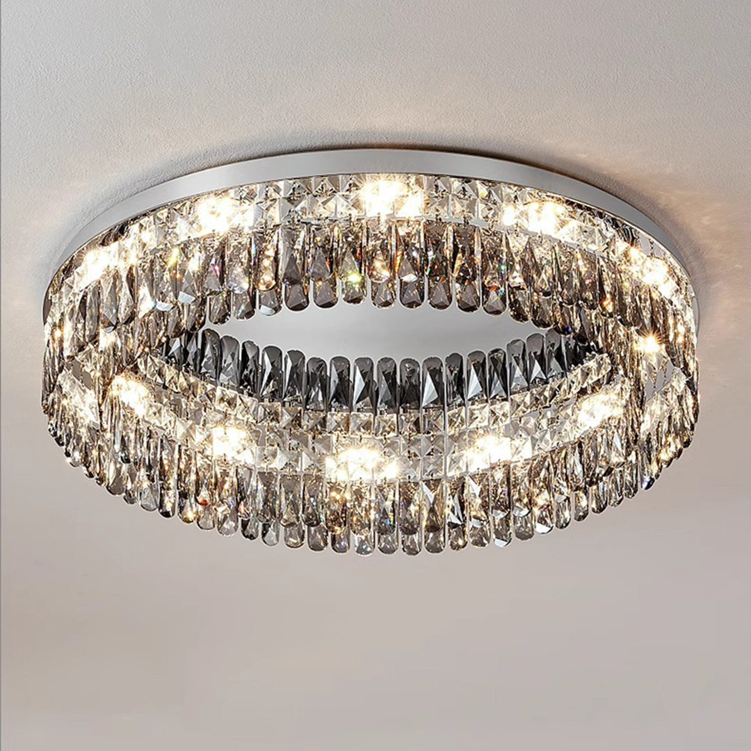 Isolated view of sophisticated ceiling round led lights with crystal design on neutral background