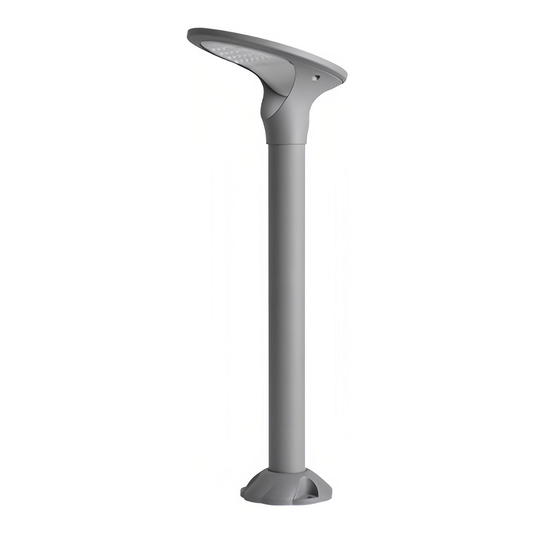 Full isolated product view of the gray aluminum modern solar bollard lights with integrated cap.