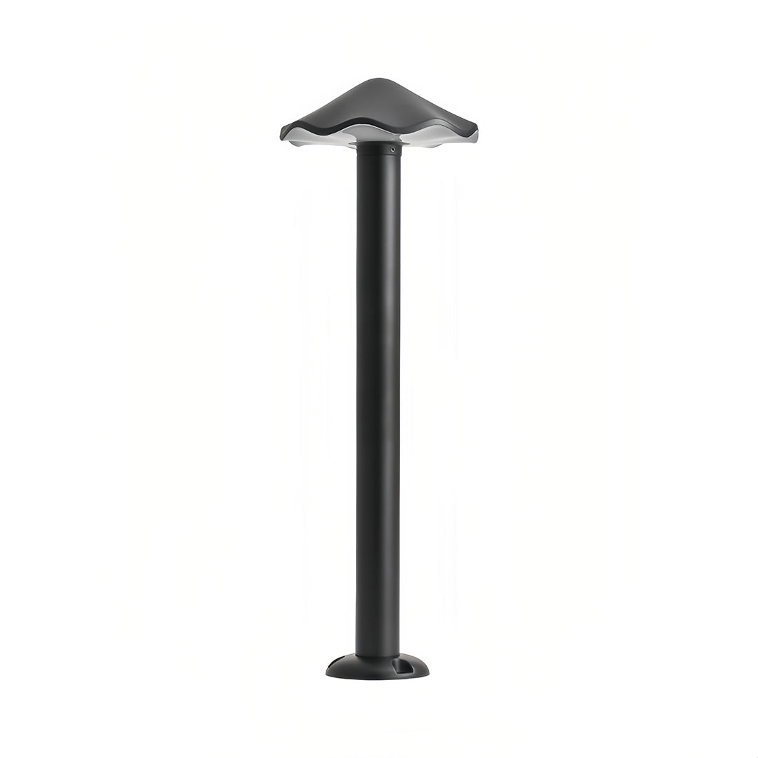 Full isolated product view of the modern black aluminum metal pathway lights with its tall, cylindrical post.
