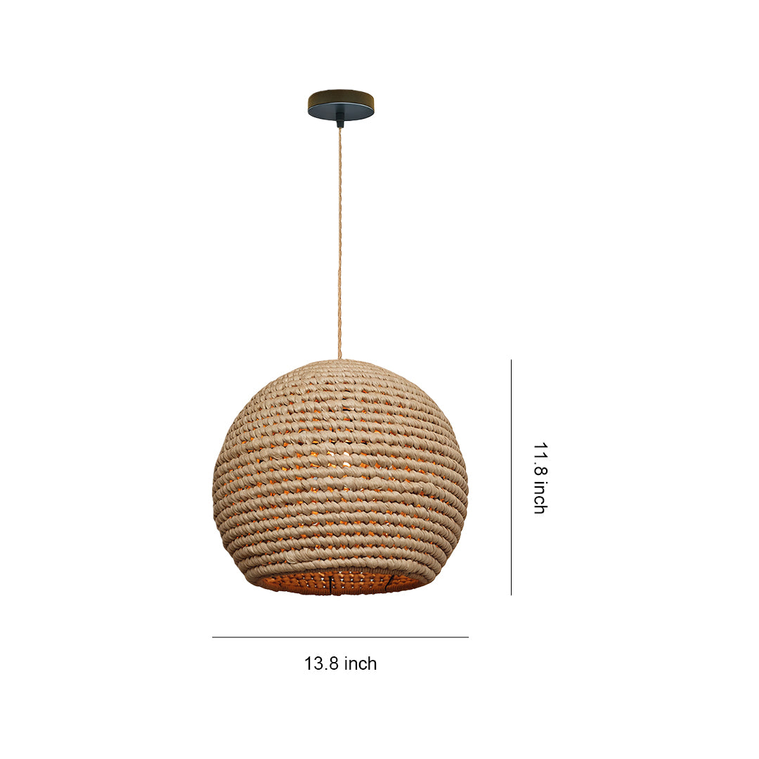 Japanese paper pendant light with a round, woven design, offering a warm and inviting ambiance to any room.