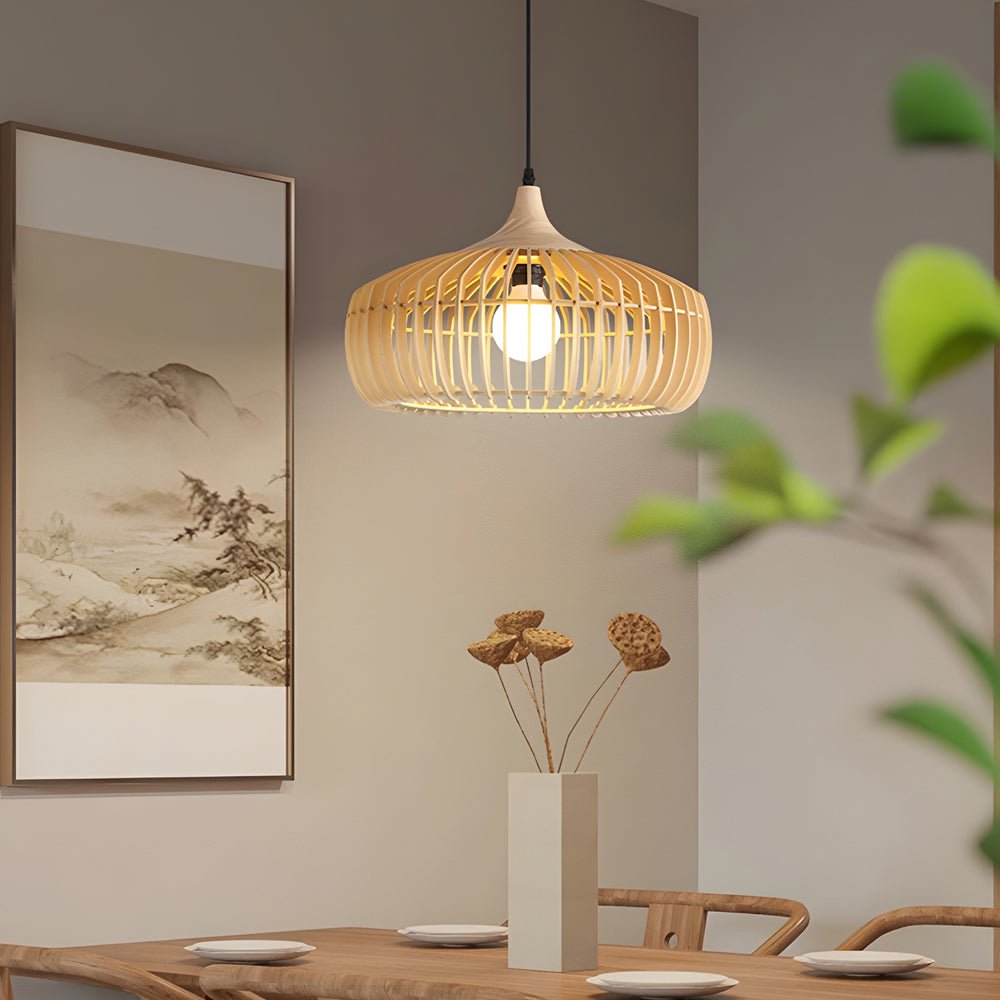 Japanese Wood Cage 1 - Light Pendant Light