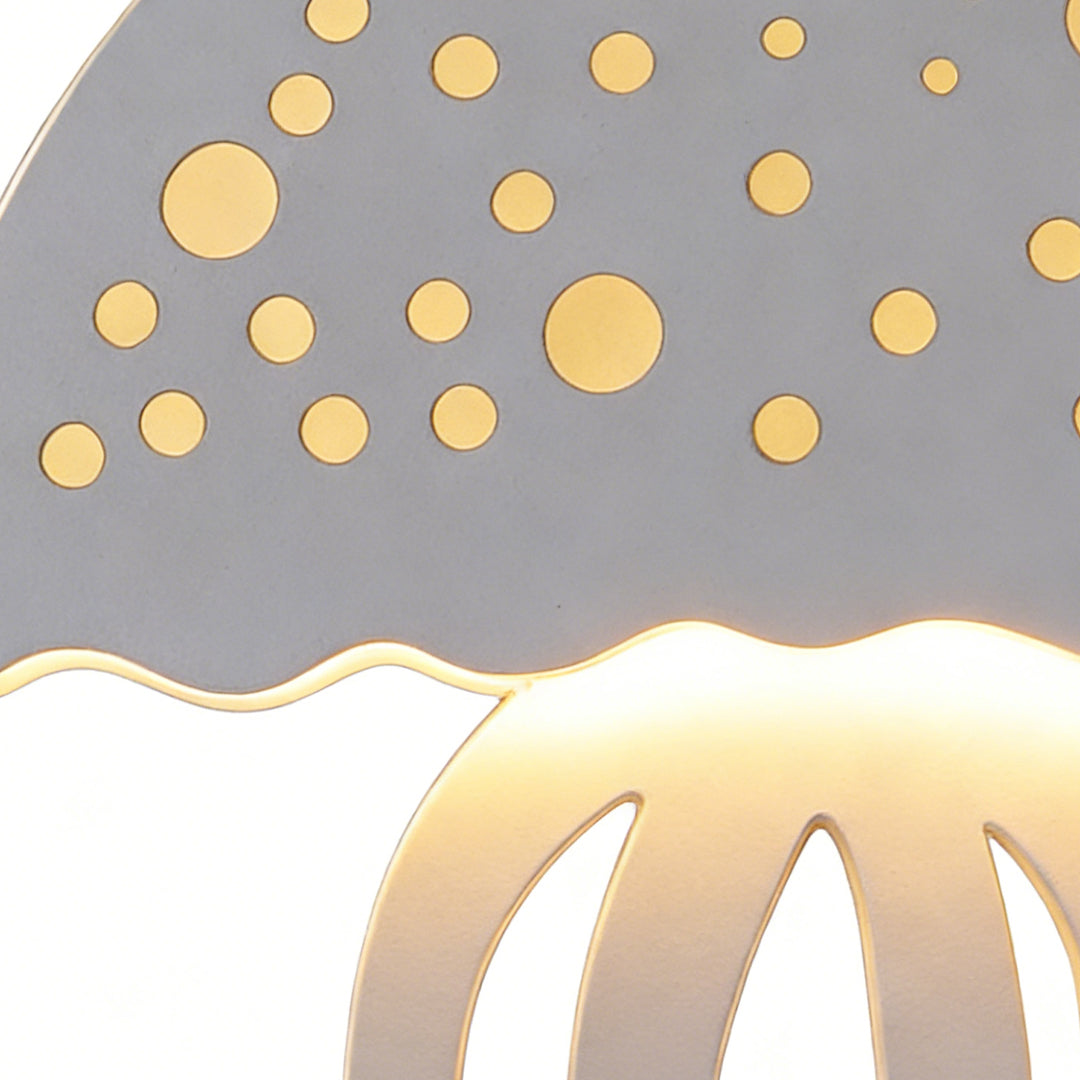 Jellyfish wall light close-up of perforated lampshade pattern.