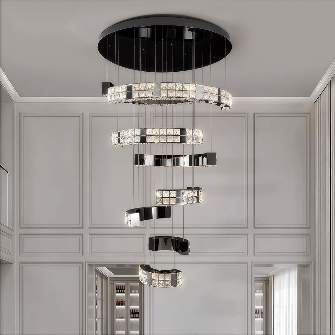 K9 crystal chandelier featuring a modern minimalist design, offering elegant lighting and refined ambiance for contemporary home interiors.