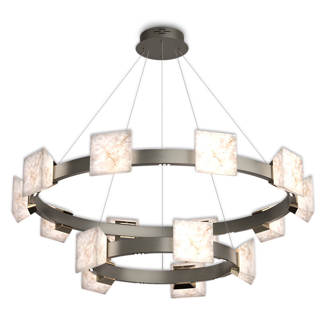 Modern kitchen island chandelier style wall-mounted vertical light with stone-textured cubes in a bedroom setting.